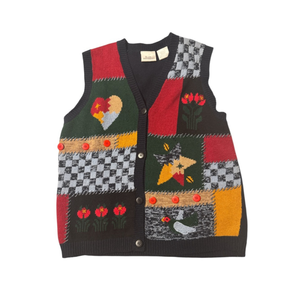 Vintage Patchwork Vest Medium Oversized Cottageco… - image 1